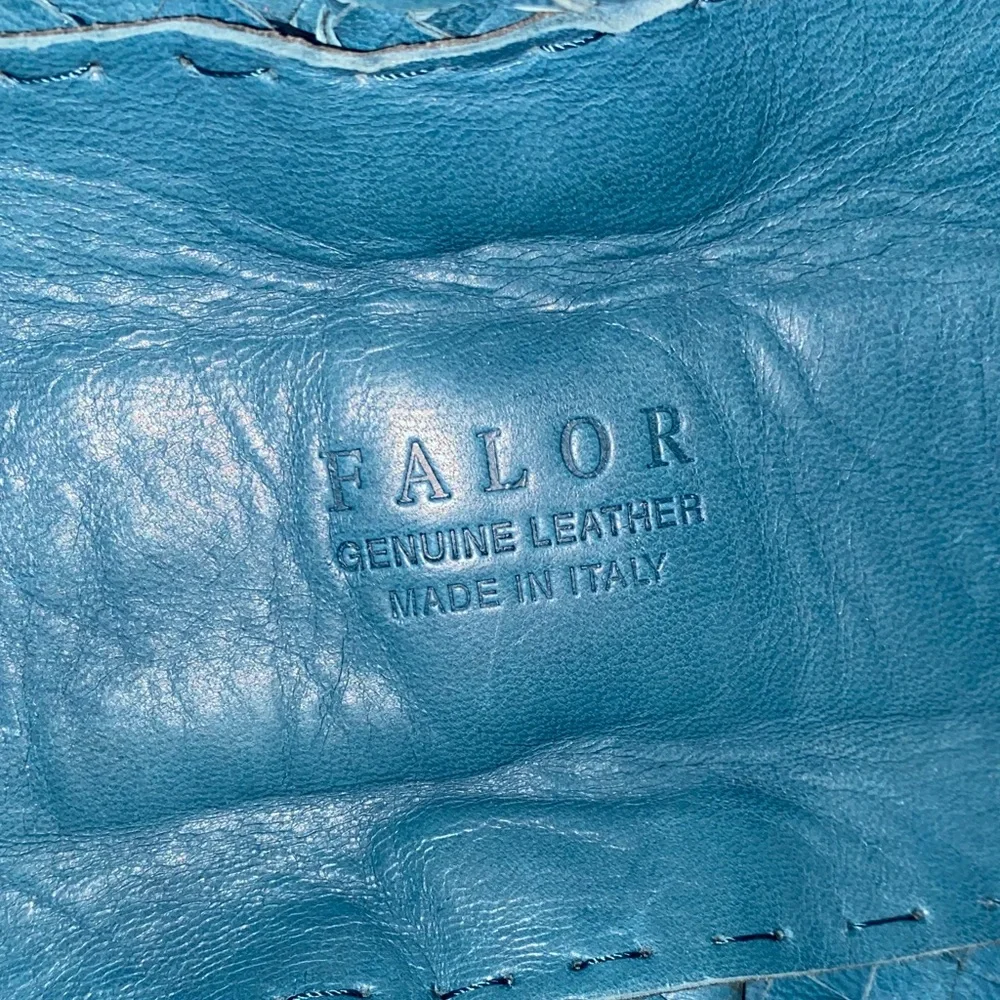 FALOR WOVEN ITALIAN SUPPLE LEATHER HANDBAG ITALIA TEAL W/ COIN POUCH ELEGANT EUC - Picture 8 of 14